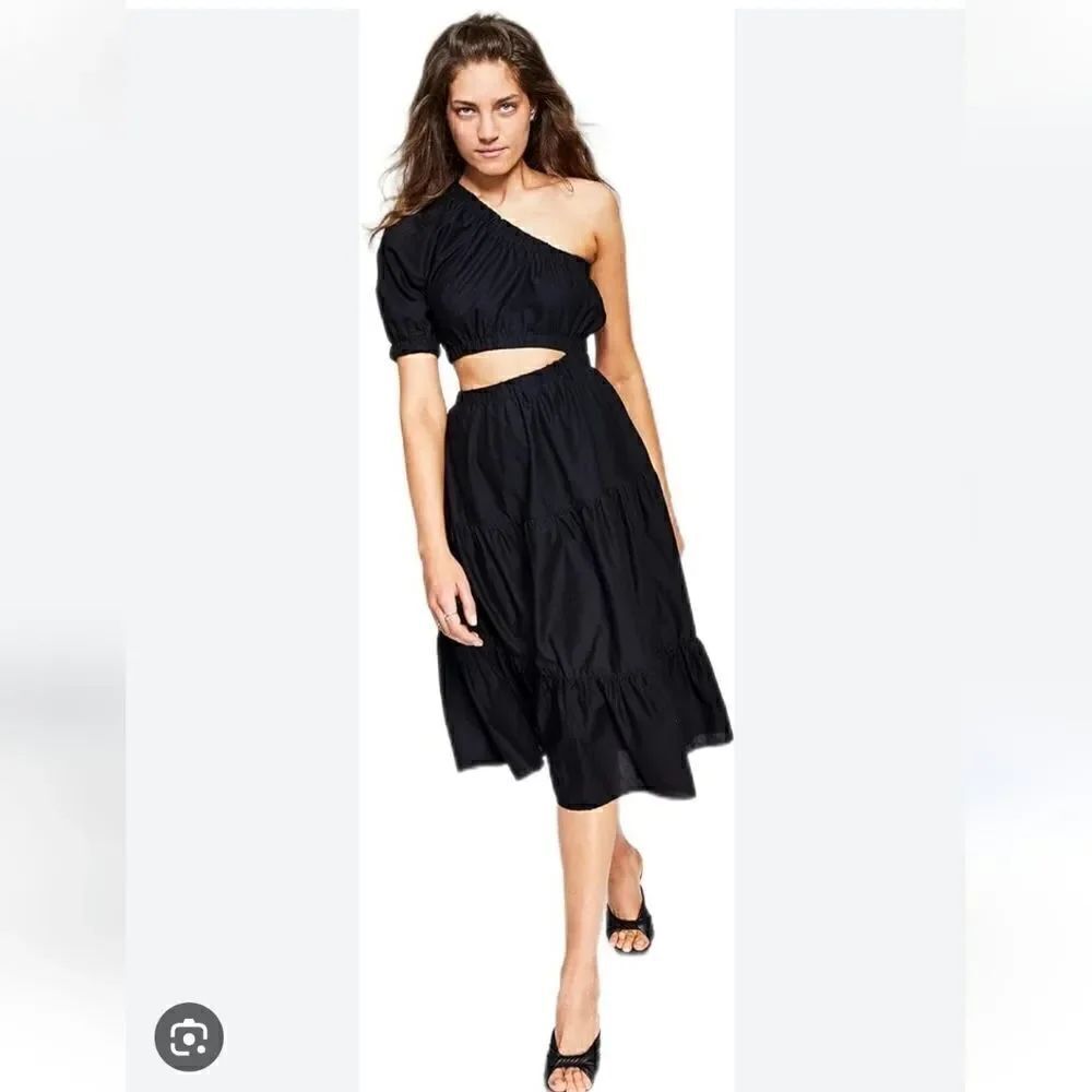 AND NOW THIS Women's Cotton Cutout One-Shoulder Dress Medium NWST